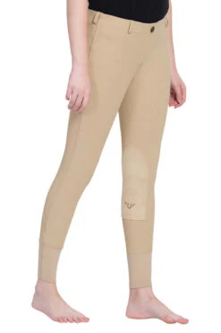 TuffRider Ladies Ribb Lowrise Pull-On Knee Patch Breeches -Apparel and Gear Shop 100151 33 17 lighttan gen model angle 1