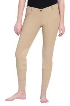 TuffRider Ladies Ribb Lowrise Pull-On Knee Patch Breeches -Apparel and Gear Shop 100151 33 17 lighttan gen model front 4