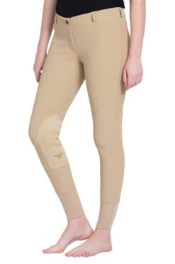 TuffRider Ladies Ribb Lowrise Pull-On Knee Patch Breeches -Apparel and Gear Shop 100151 33 17 lighttan gen model main front 1