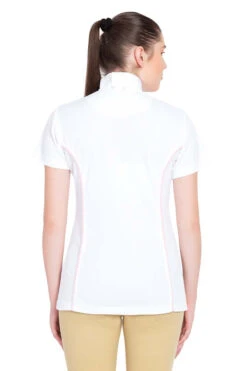 TuffRider Ladies Kirby Kwik Dry Short Sleeve Show Shirt -Apparel and Gear Shop 100694 107 01 937 white petal pink gen model back 1