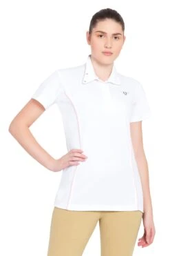 TuffRider Ladies Kirby Kwik Dry Short Sleeve Show Shirt -Apparel and Gear Shop 100694 107 01 937 white petal pink gen model front 2