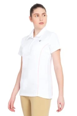 TuffRider Ladies Kirby Kwik Dry Short Sleeve Show Shirt -Apparel and Gear Shop 100694 107 01 937 white petal pink gen model main front 1