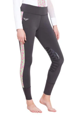 TuffRider Ladies Athena EquiCool Riding Tights 24 TuffRider Ladies Athena EquiCool Riding Tights -Apparel and Gear Shop 100899 504 26 885 charcoal lime green gen model angle 1