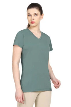 Tuffrider Ladies Taylor Tee Short Sleeve T-Shirt -Apparel and Gear Shop 100965 126 1514 duck 20green gen model angle 3