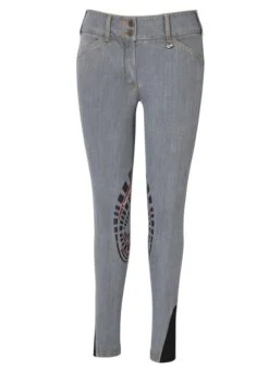 Equine Couture Ladies Calabasas Printed Silicone Patch Denim Breeches -Apparel and Gear Shop 110787 1533 grey gen main front 2