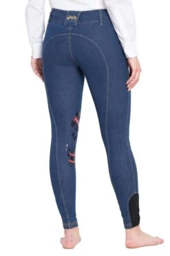 Equine Couture Ladies Calabasas Printed Silicone Patch Denim Breeches -Apparel and Gear Shop 110787 15 navy gen back 4