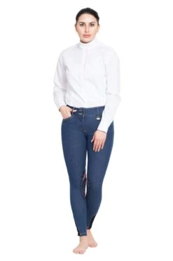 Equine Couture Ladies Calabasas Printed Silicone Patch Denim Breeches -Apparel and Gear Shop 110787 15 navy oth 1