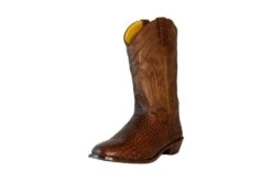 TuffRider Men's Hayden Leather Cow Croco Printed Wide Round Toe Western Boots