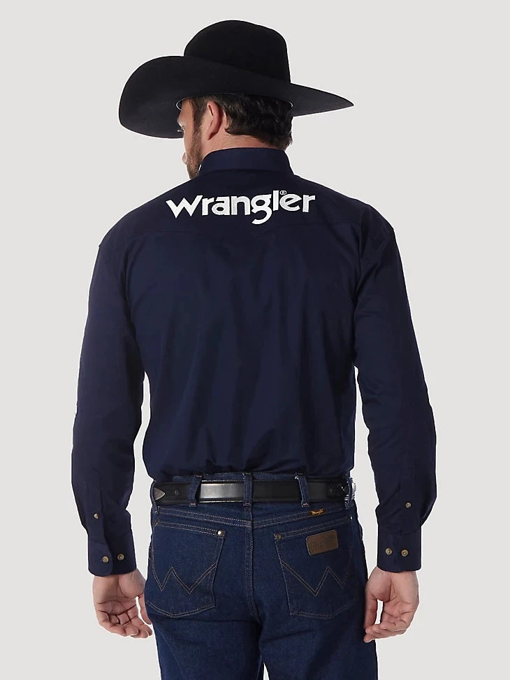 Wrangler® Logo Long Sleeve Shirt- Navy 2 Wrangler® Logo Long Sleeve Shirt- Navy - Image 2