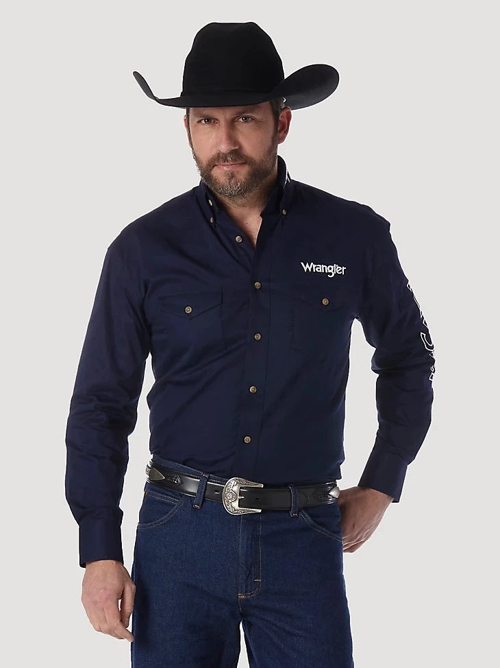Wrangler® Logo Long Sleeve Shirt- Navy 1 Wrangler® Logo Long Sleeve Shirt- Navy