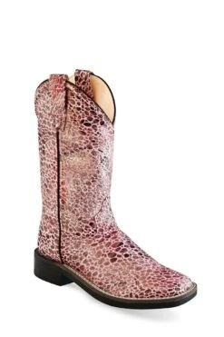 Old West Children's Antique Pink All Over Leatherette Material Broad Square Toe Boots