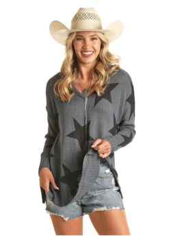 Rock & Roll Denim Ladies Sweater W/ Star Design